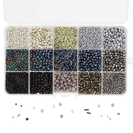 6 Pack: Black & Silver Mix Glass Seed Beads by Bead Landing™